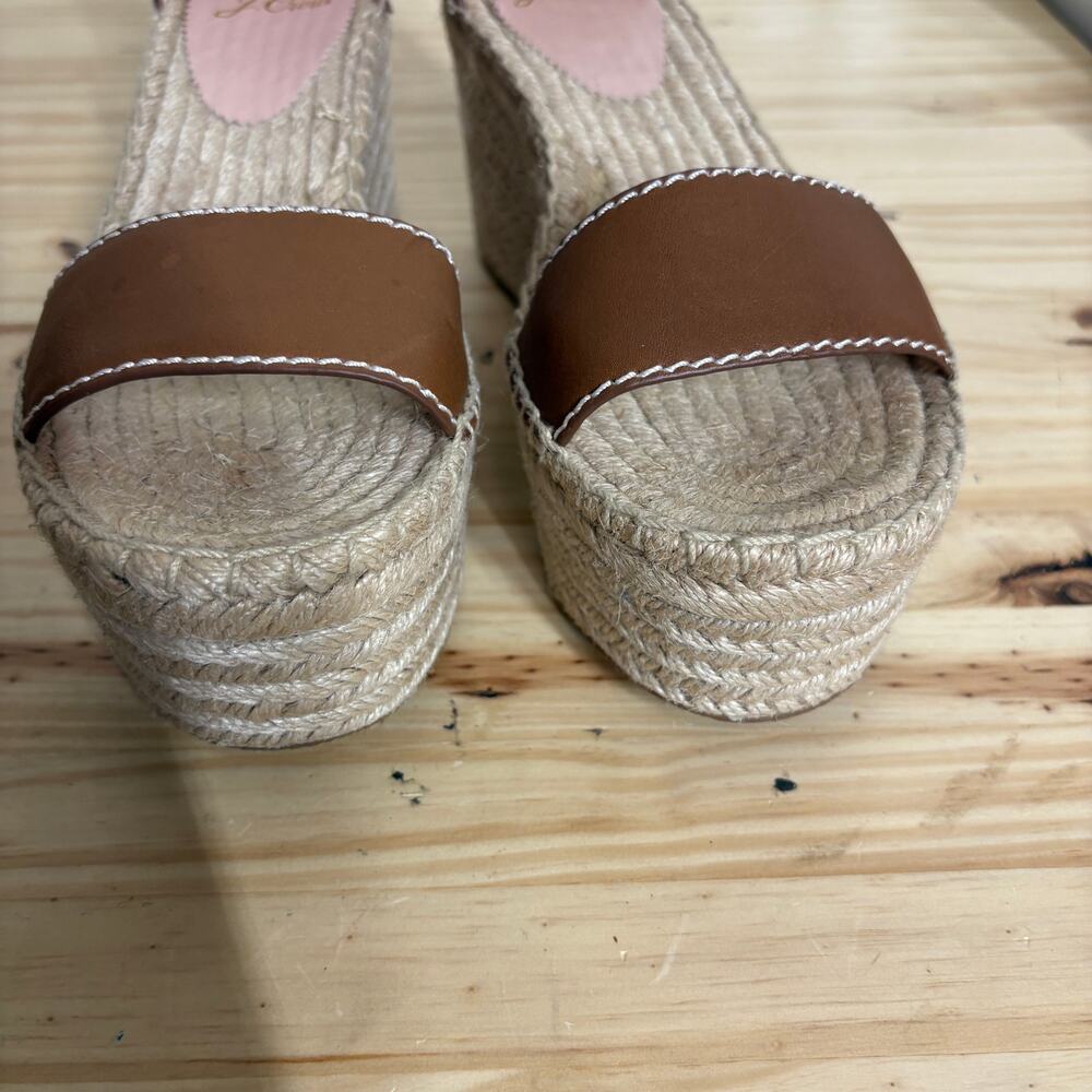 J Crew Size 7 Leather Flatform Wedge Espadrilles Burnished Pecan Brown Heel - Picture 5 of 12